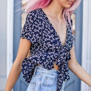 pacsun floral tie front short sleeve top